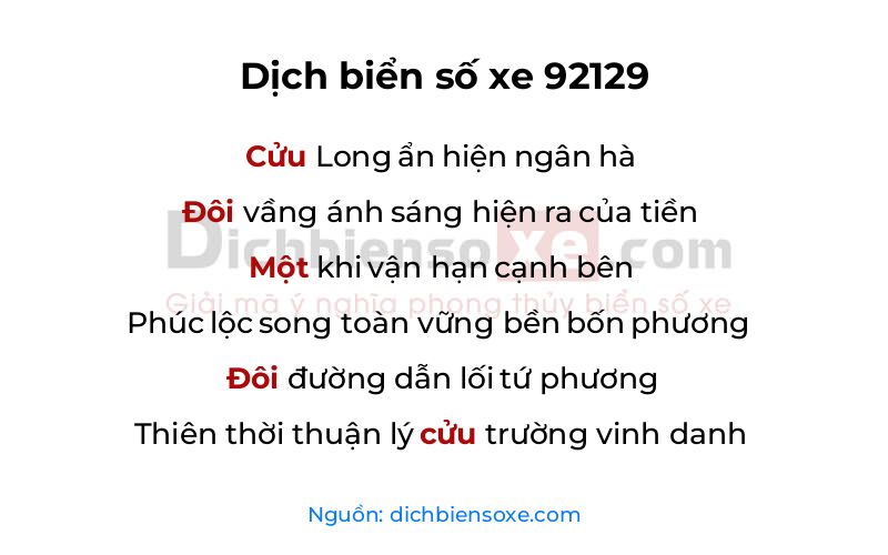 Dịch thơ biển số 92129