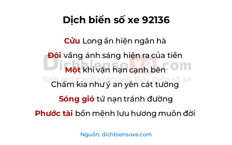 Dịch thơ biển số 92136