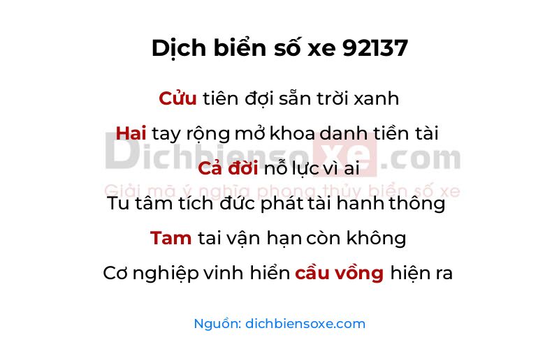 Dịch thơ biển số 92137