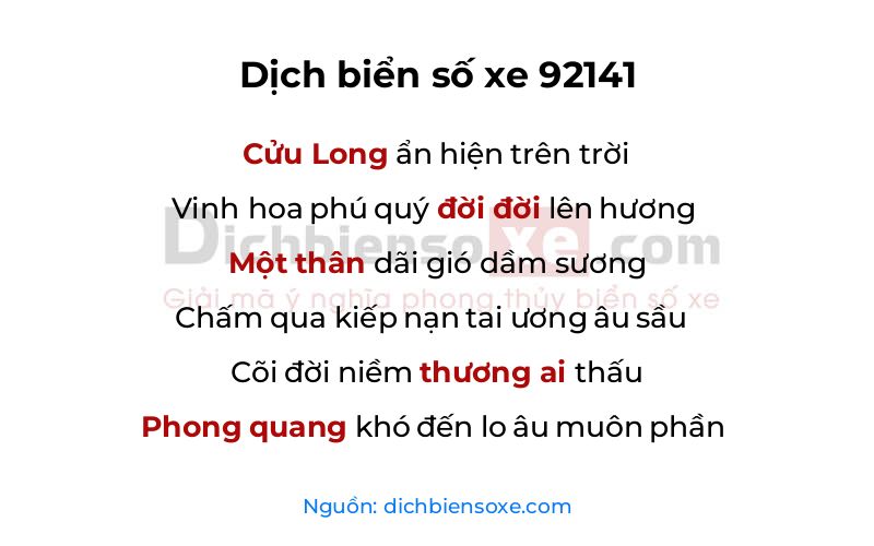 Dịch thơ biển số 92141