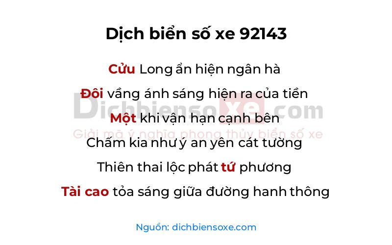 Dịch thơ biển số 92143