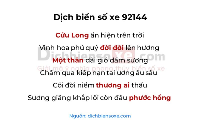 Dịch thơ biển số 92144