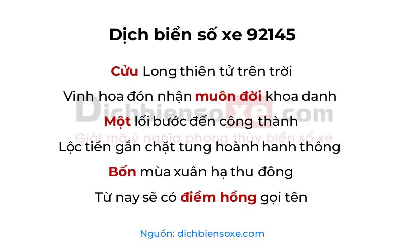 Dịch thơ biển số 92145