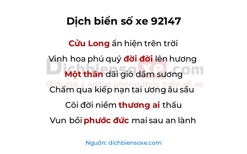 Dịch thơ biển số 92147