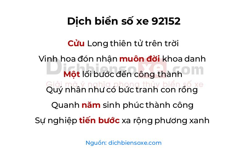 Dịch thơ biển số 92152