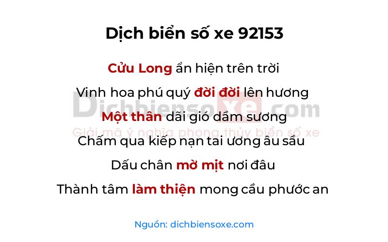 Dịch thơ biển số 92153