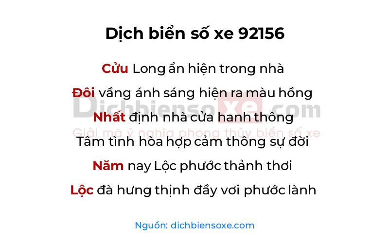 Dịch thơ biển số 92156