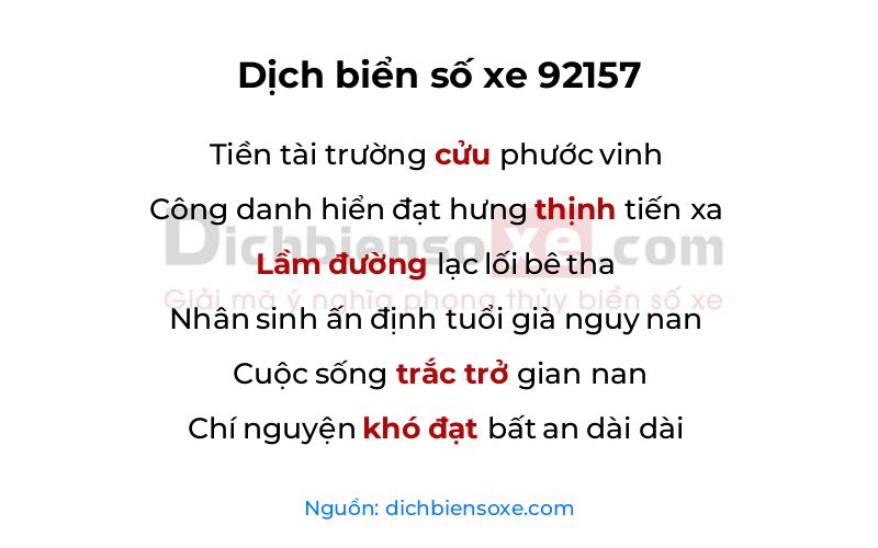 Dịch thơ biển số 92157