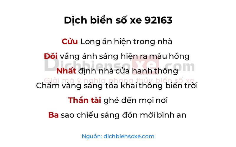 Dịch thơ biển số 92163