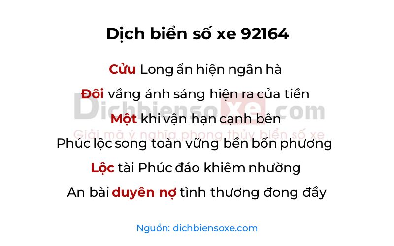 Dịch thơ biển số 92164