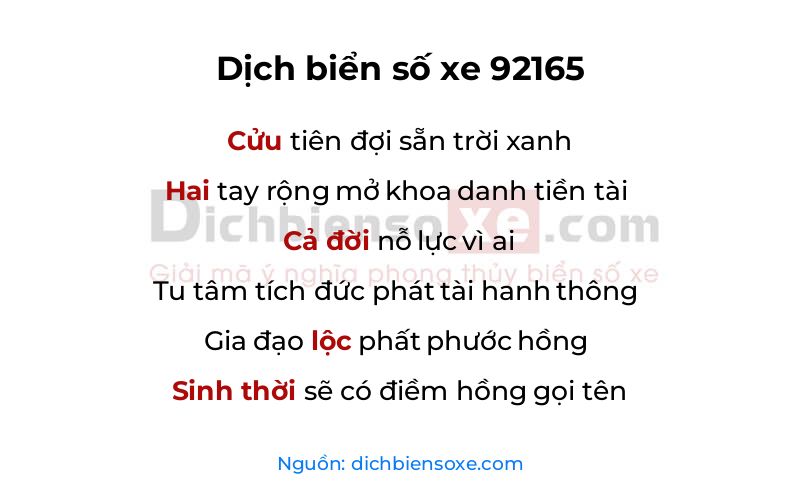 Dịch thơ biển số 92165