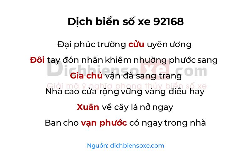 Dịch thơ biển số 92168