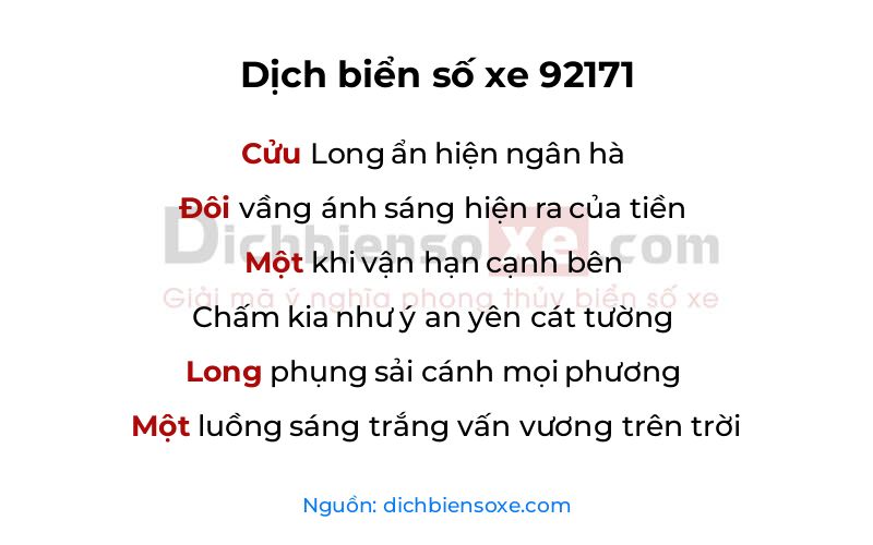Dịch thơ biển số 92171