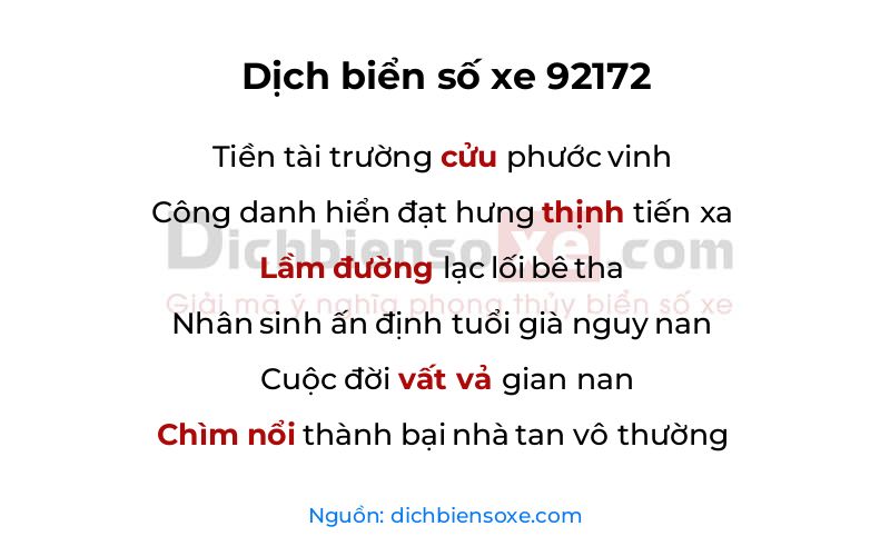 Dịch thơ biển số 92172