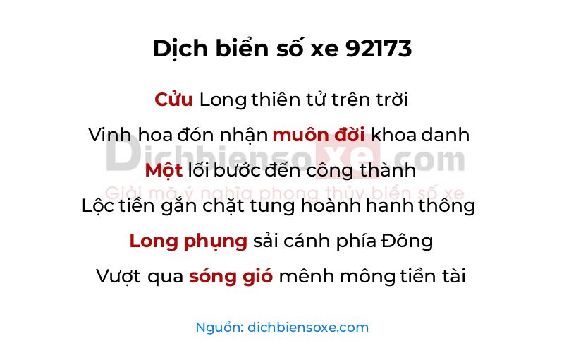 Dịch thơ biển số 92173