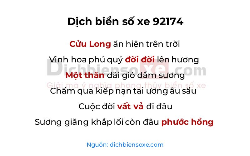 Dịch thơ biển số 92174