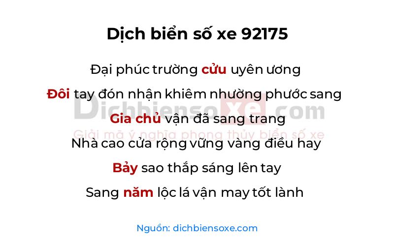Dịch thơ biển số 92175