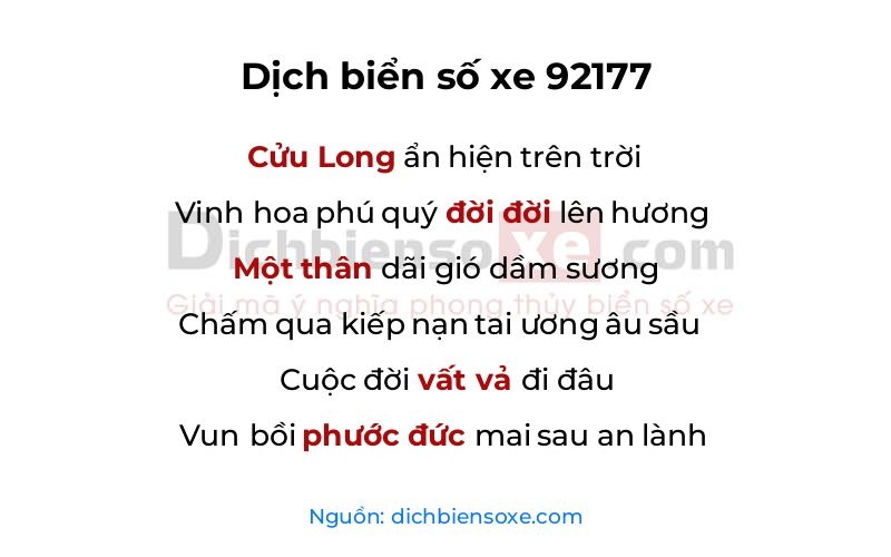 Dịch thơ biển số 92177