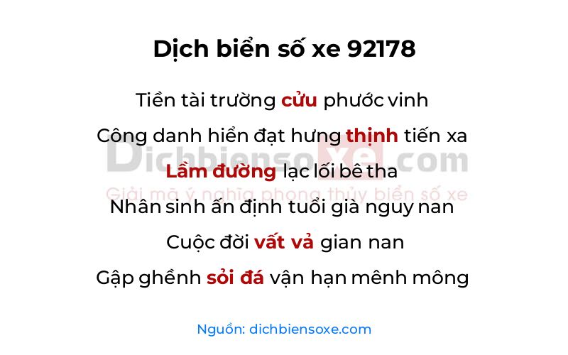 Dịch thơ biển số 92178