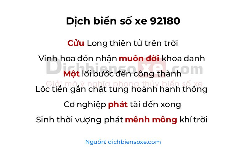 Dịch thơ biển số 92180