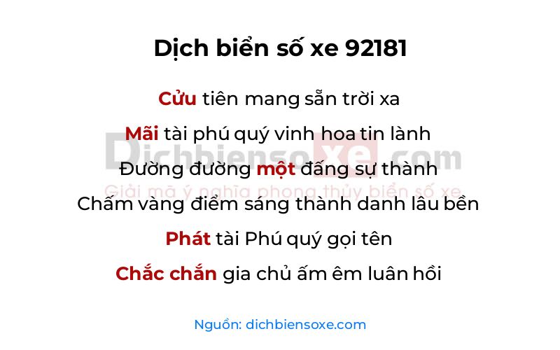 Dịch thơ biển số 92181