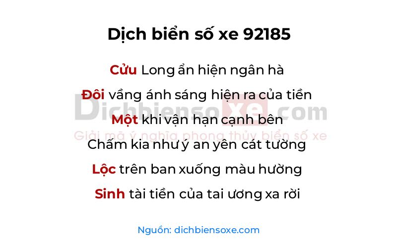 Dịch thơ biển số 92185