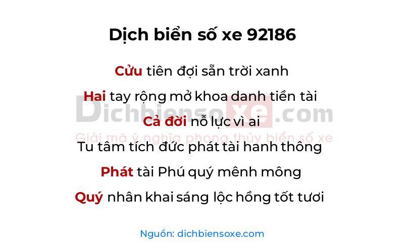 Dịch thơ biển số 92186