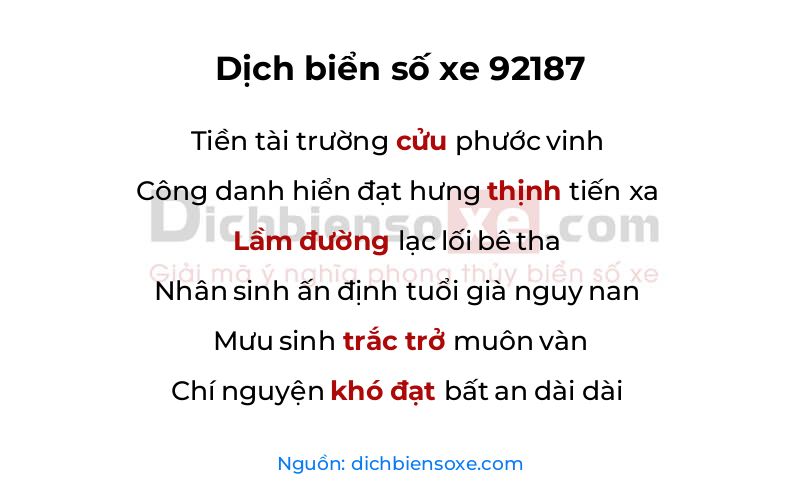 Dịch thơ biển số 92187
