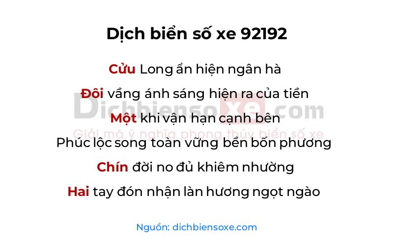 Dịch thơ biển số 92192