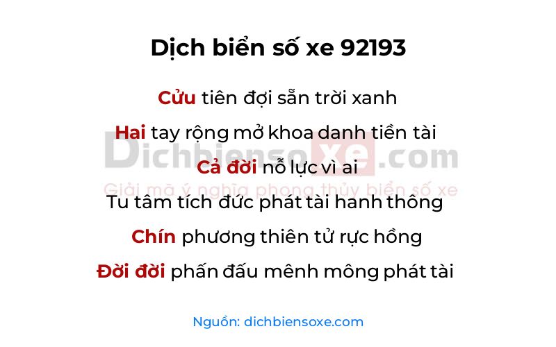 Dịch thơ biển số 92193