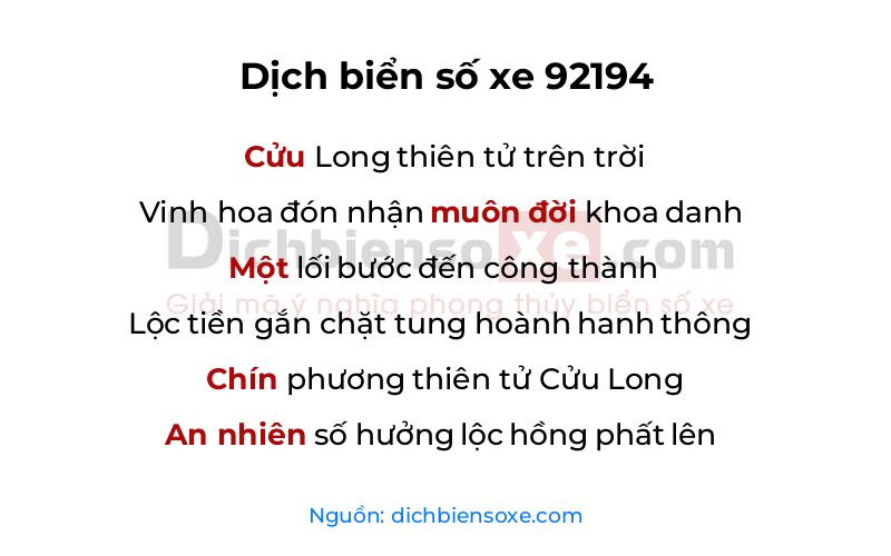 Dịch thơ biển số 92194