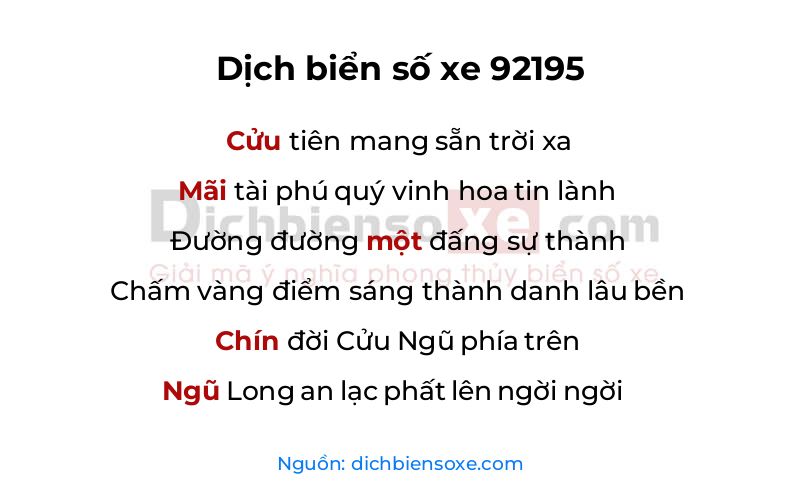 Dịch thơ biển số 92195