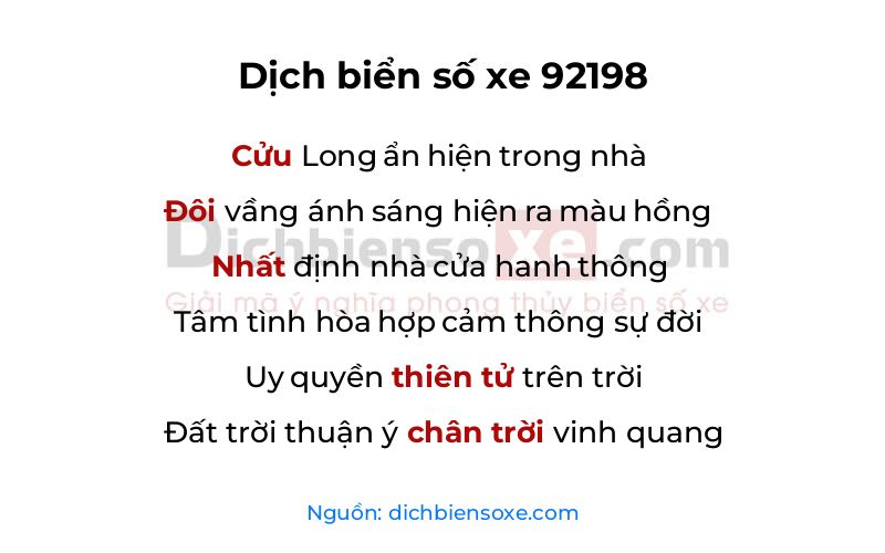 Dịch thơ biển số 92198