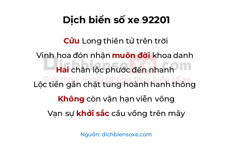 Dịch thơ biển số 92201