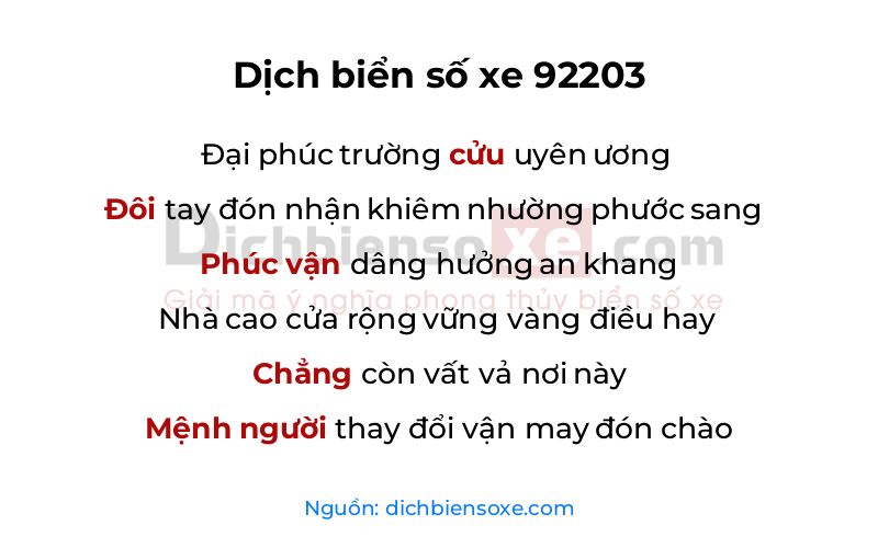 Dịch thơ biển số 92203