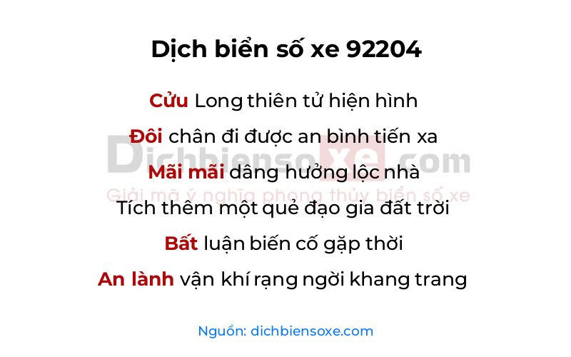 Dịch thơ biển số 92204