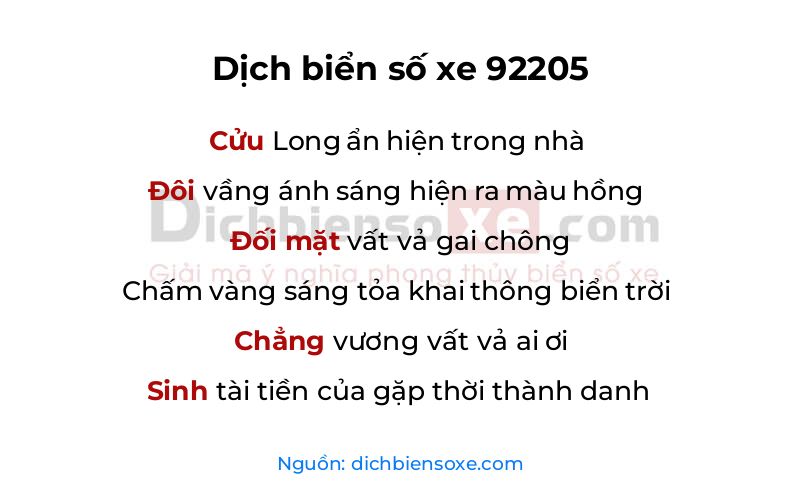 Dịch thơ biển số 92205