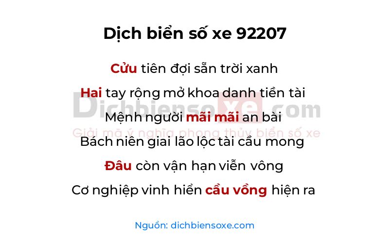 Dịch thơ biển số 92207