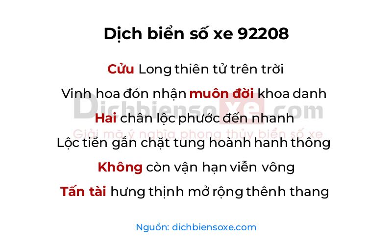 Dịch thơ biển số 92208