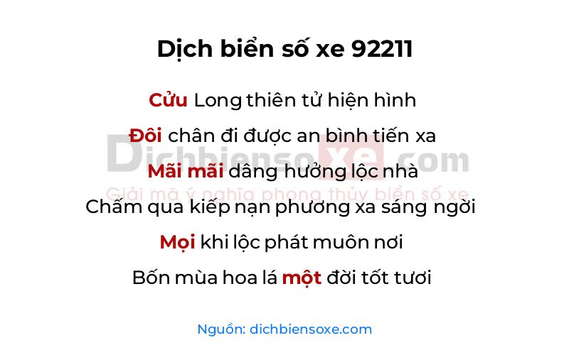 Dịch thơ biển số 92211