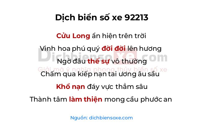 Dịch thơ biển số 92213