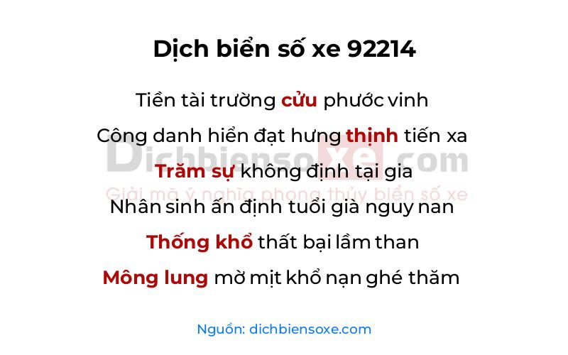 Dịch thơ biển số 92214