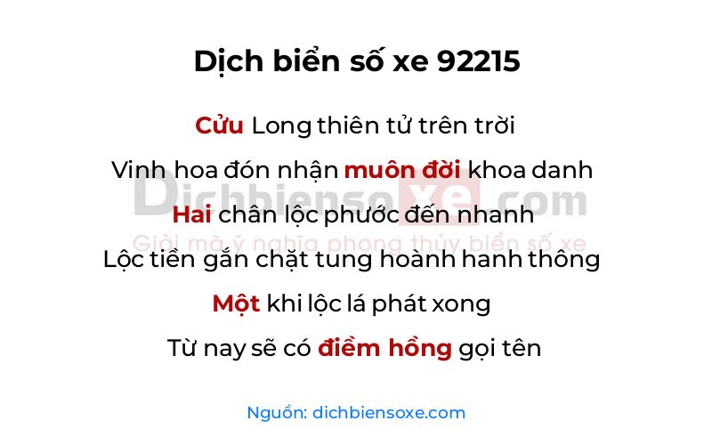Dịch thơ biển số 92215