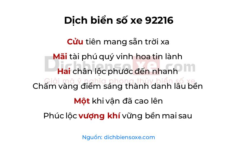 Dịch thơ biển số 92216