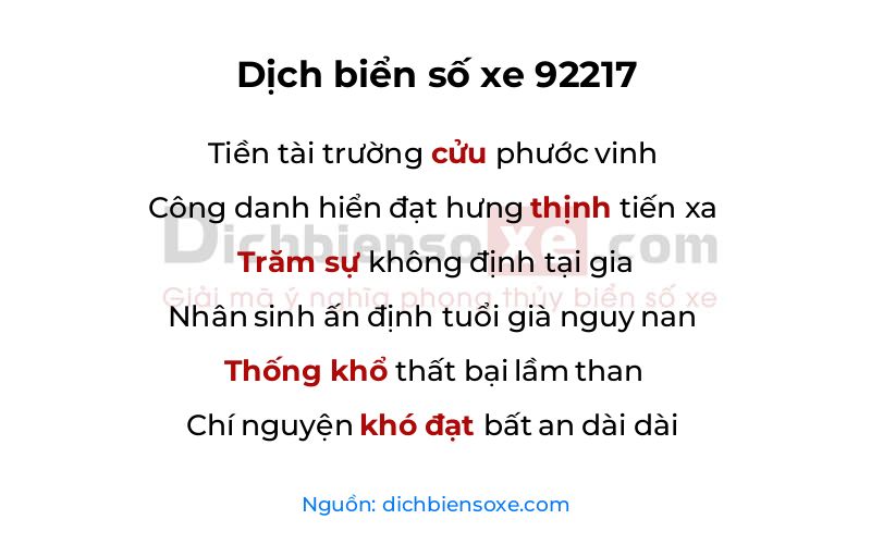 Dịch thơ biển số 92217