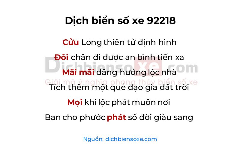 Dịch thơ biển số 92218