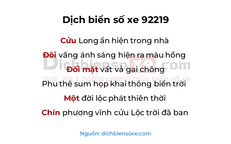 Dịch thơ biển số 92219
