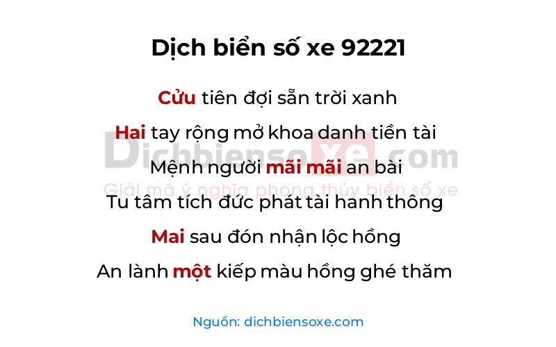 Dịch thơ biển số 92221