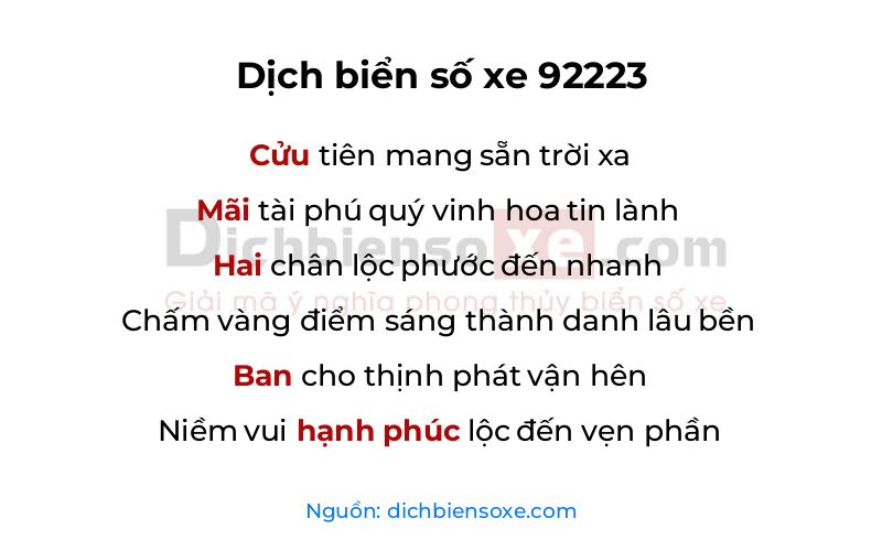 Dịch thơ biển số 92223