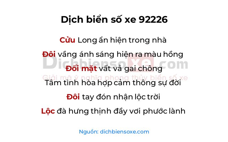 Dịch thơ biển số 92226